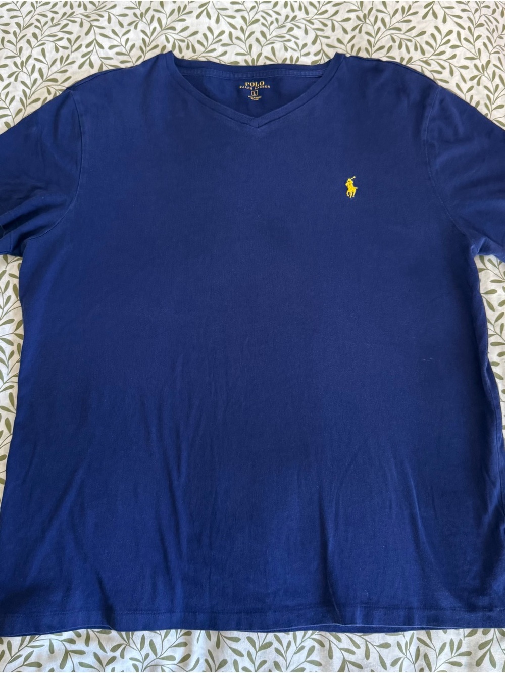 Polo by Ralph Lauren Navy V-Neck Tee with Yellow Pony